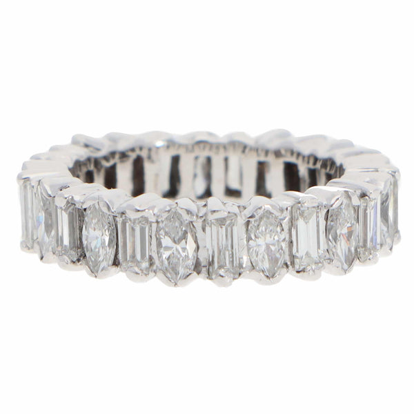 Vintage Diamond Full Eternity Ring in White Gold, Marquise and Baguette Cut 2 carats