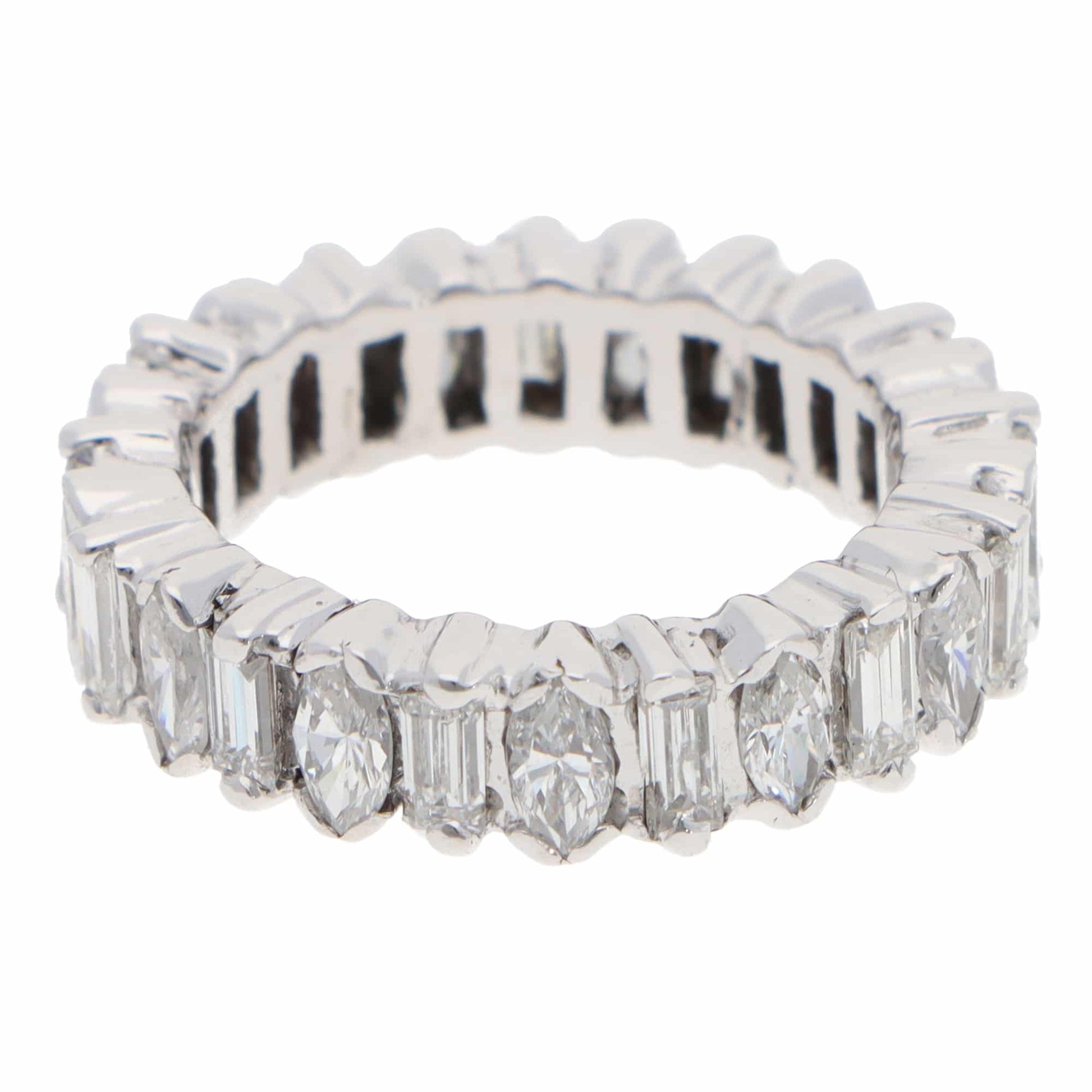 Vintage Diamond Full Eternity Ring in White Gold, Marquise and Baguette Cut 2 carats