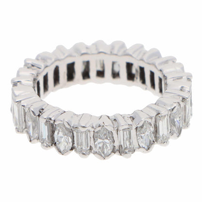 Vintage Diamond Full Eternity Ring in White Gold, Marquise and Baguette Cut 2 carats