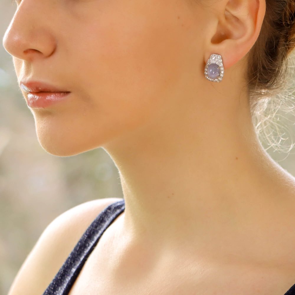 Art Deco Inspired 13.20ct Star Sapphire and Diamond Earrings