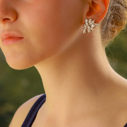 Vintage 4.20ct Diamond Bow Earrings in 18ct White Gold