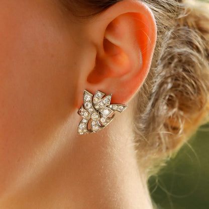 Vintage 4.20ct Diamond Bow Earrings in 18ct White Gold