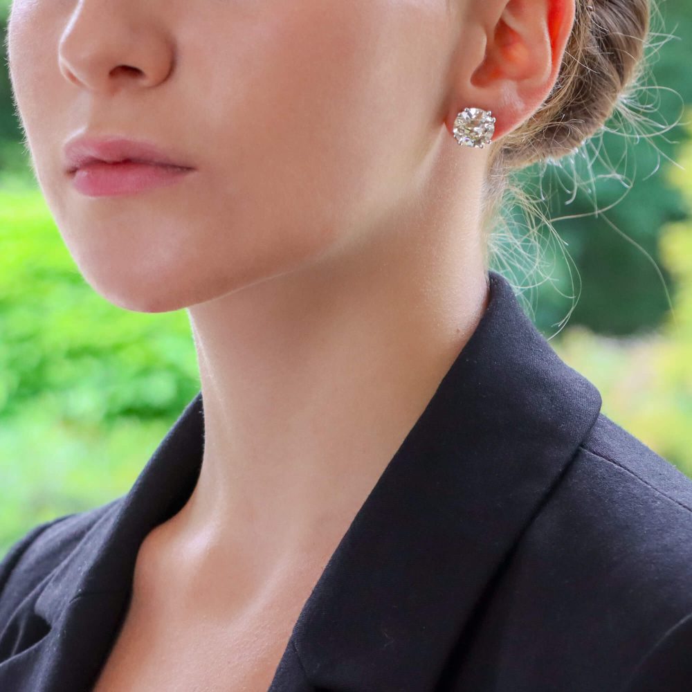 GIA Certified Old European Cut Diamond Solitaire Stud Earrings in Platinum