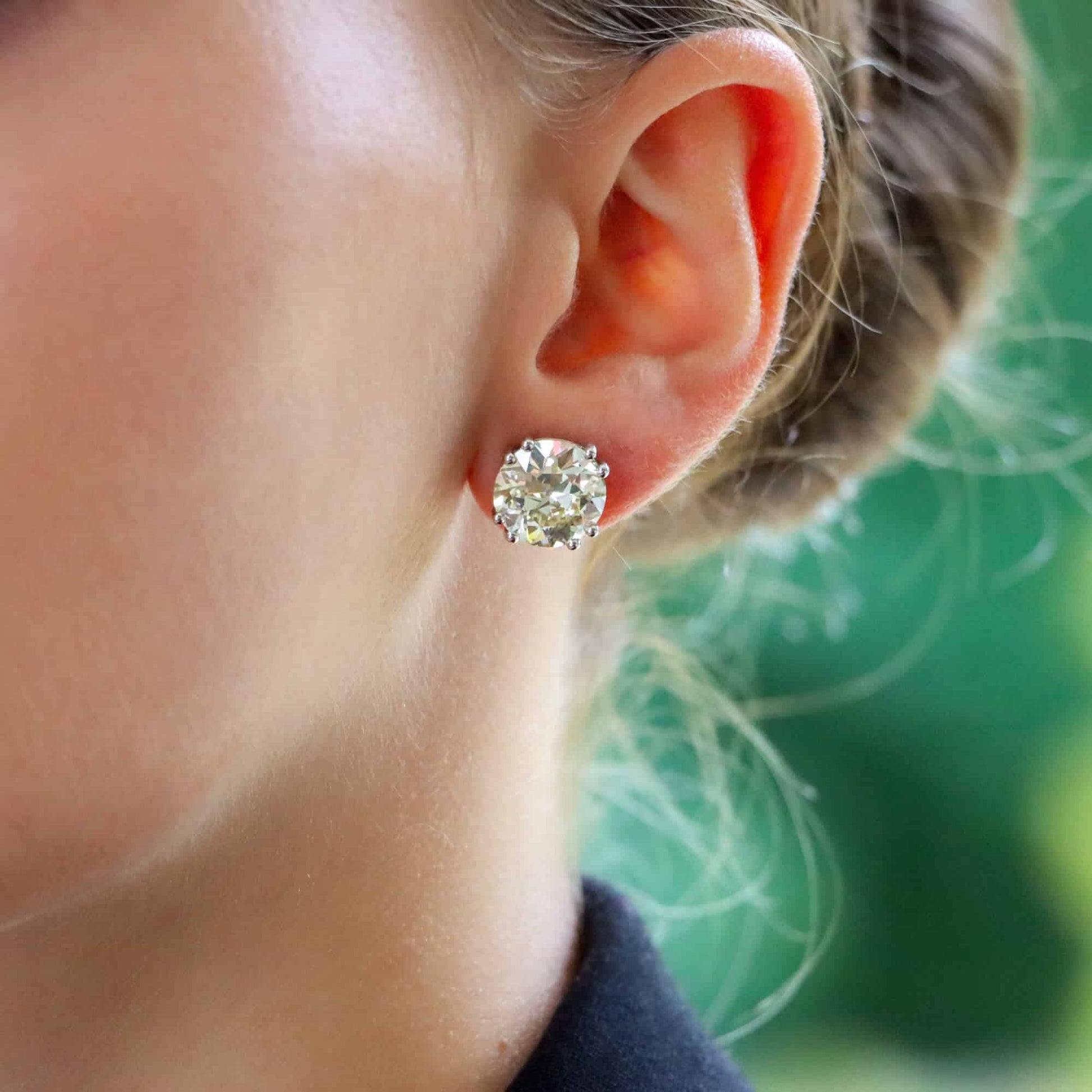 GIA Certified Old European Cut Diamond Solitaire Stud Earrings in Platinum