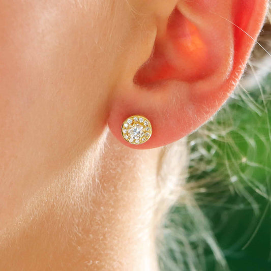 Round Diamond Halo Stud Earrings, 0.68ct