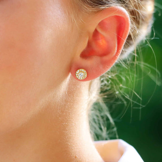 Round Diamond Halo Stud Earrings, 0.68ct