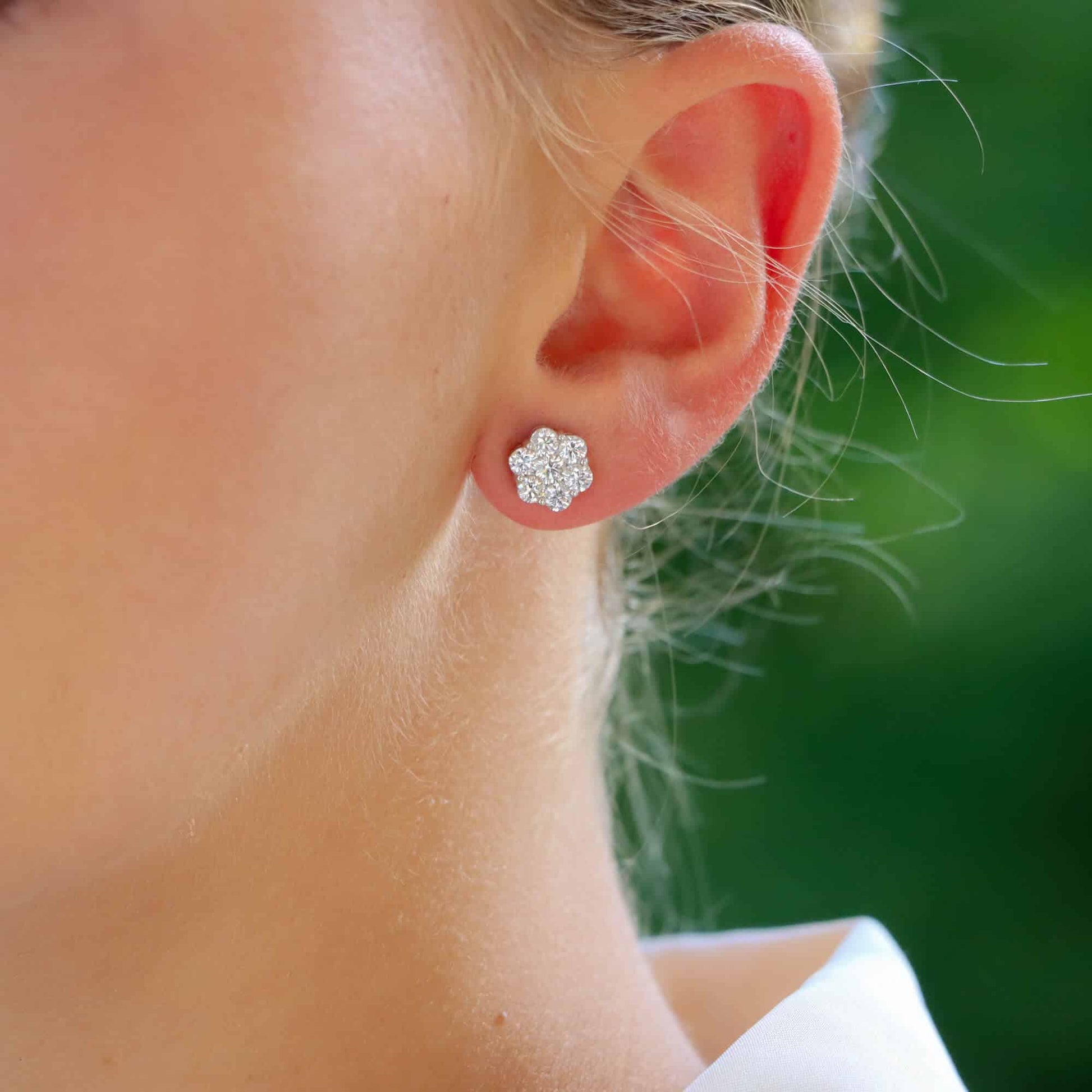 1.50ct Diamond Floral Cluster Stud Earrings in 18ct White Gold