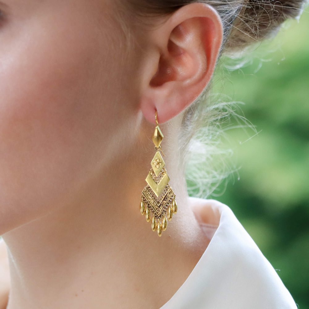 Victorian Antique Etruscan Style Drop Earrings