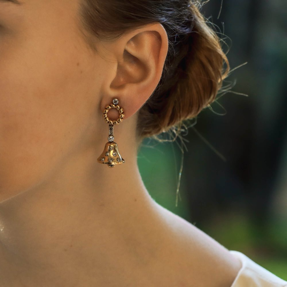 Antique Victorian Old Cut Diamond Bell Drop Earrings