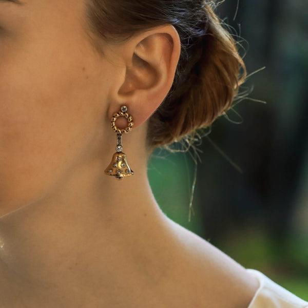 Antique Victorian Old Cut Diamond Bell Drop Earrings