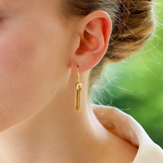 Vintage Yellow Gold Tassel Drop Earrings