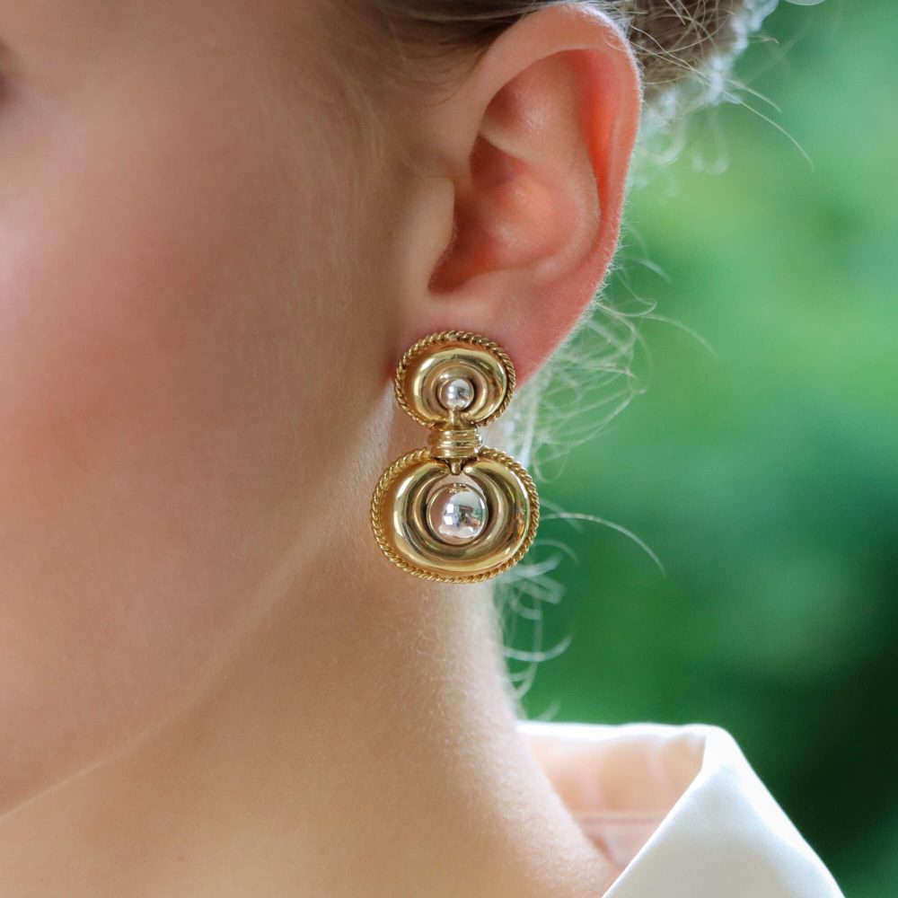 Vintage Chunky Gold Retro Drop Earrings 9ct yellow and white gold