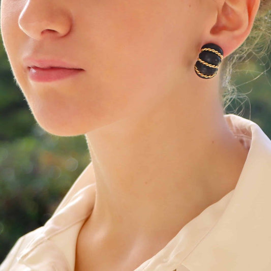 SEAMAN SCHEPPS VINTAGE ROSEWOOD & GOLD EARRINGS