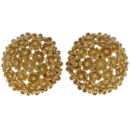 Vintage Floral Domed Stud Earrings In 18 Carat Yellow Gold