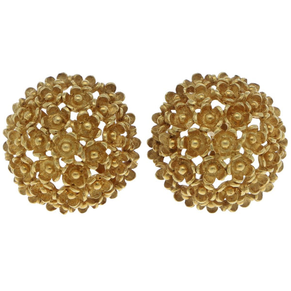 Vintage Floral Domed Stud Earrings In 18 Carat Yellow Gold