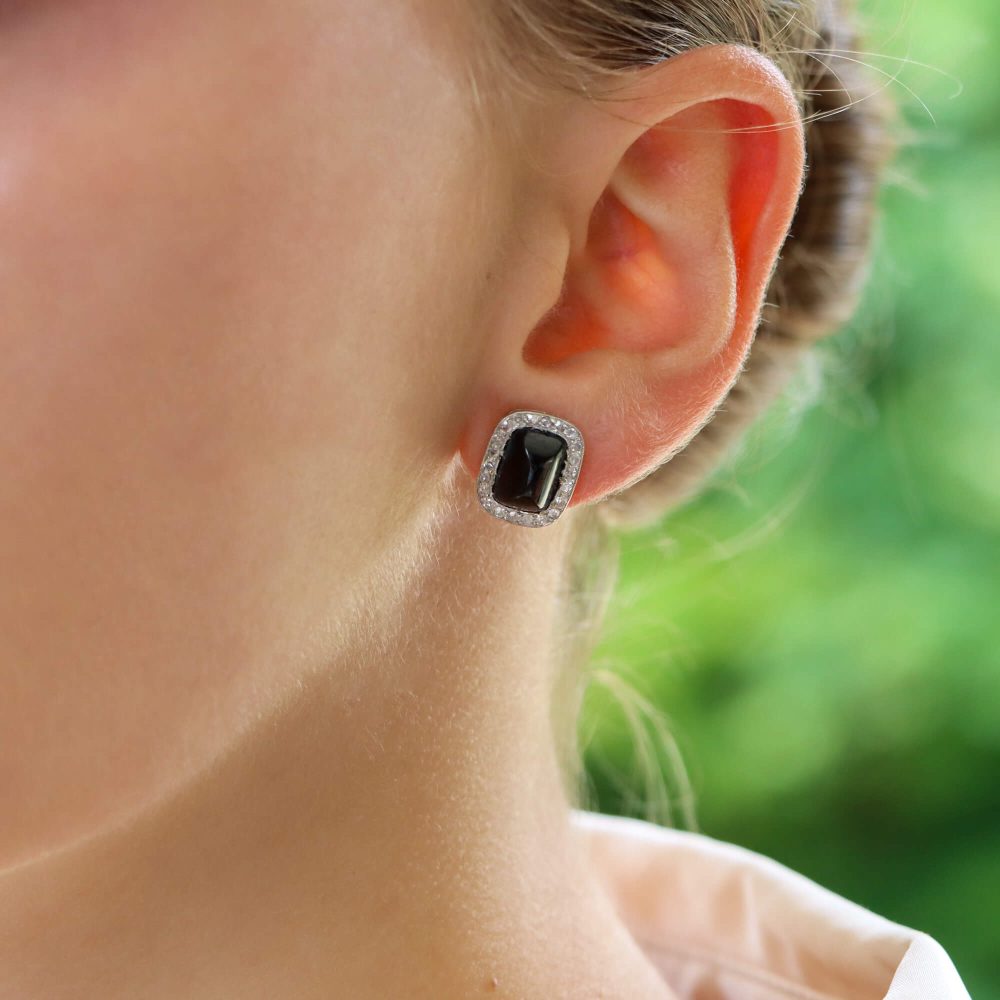 Sapphire and diamond cluster stud earrings in white gold