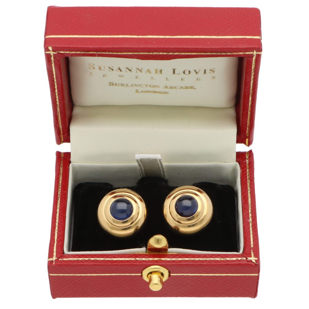 Vintage Chopard Sapphire Stud Earrings In Yellow Gold
