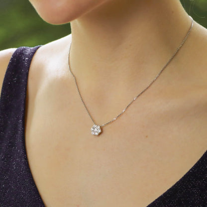 Diamond Flower Cluster Pendant Necklace