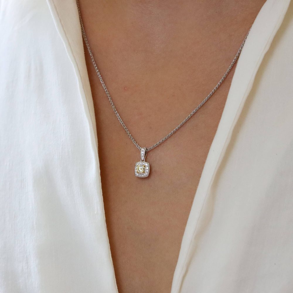 Yellow Diamond and White Diamond Cluster Pendant