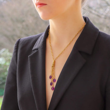 Vintage Italian Gold Amethyst Tassel Necklace