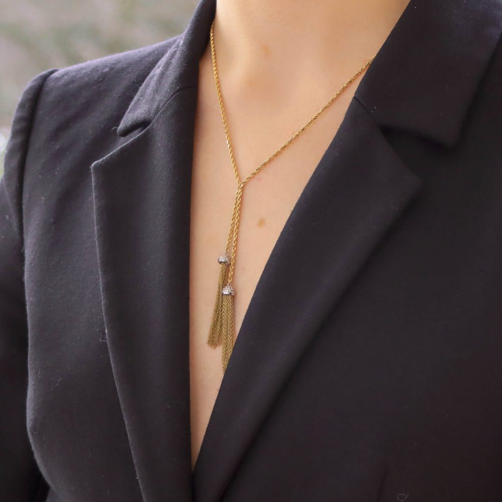 Vintage Diamond and Gold Tassel Necklace