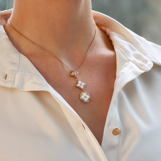 Louis Vuitton Vintage Blossom Lariat Diamond and Mother of Pearl Necklace