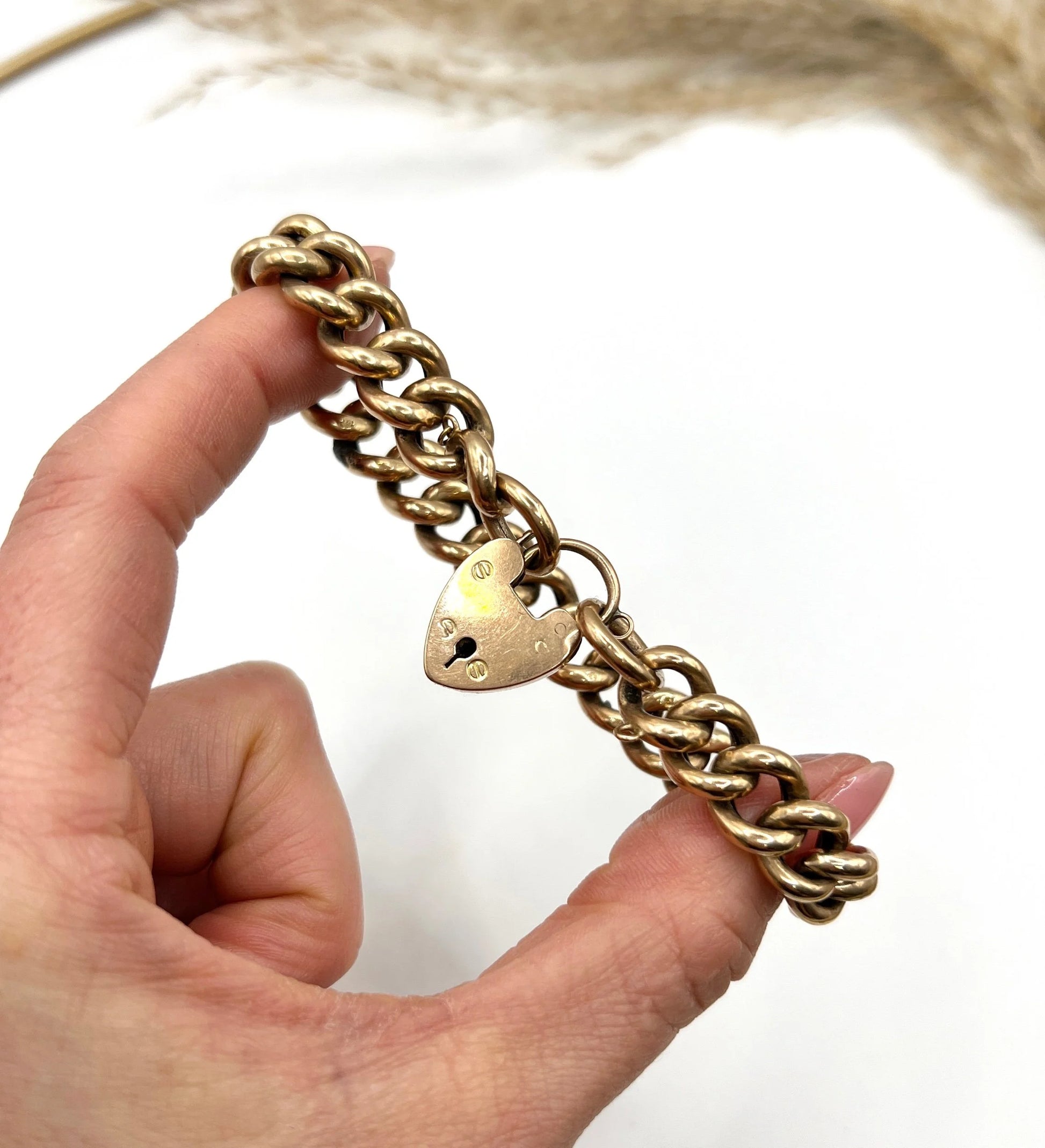 Antique 9 Carat Edwardian Rose Gold Curb Bracelet