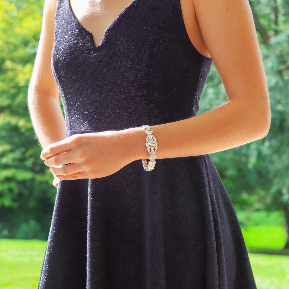 Antique Art Deco Diamond Plaque Bracelet in Platinum