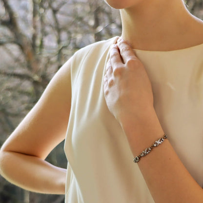Antique Victorian Scrolled Diamond Bracelet in Silver on Gold