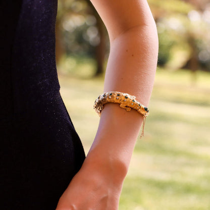 Antique Late Victorian Emerald Ruby and Pearl Salamander Bracelet