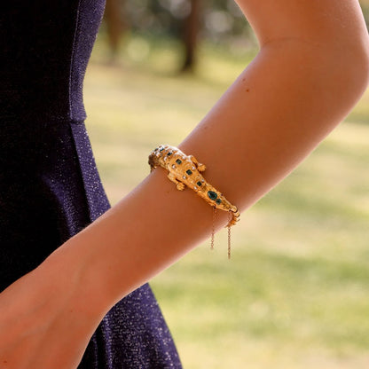 Antique Late Victorian Emerald Ruby and Pearl Salamander Bracelet