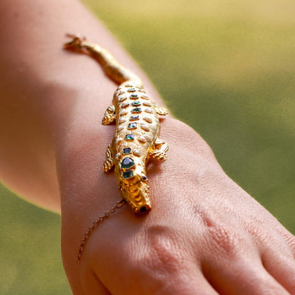 Antique Late Victorian Emerald Ruby and Pearl Salamander Bracelet