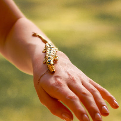 Antique Late Victorian Emerald Ruby and Pearl Salamander Bracelet
