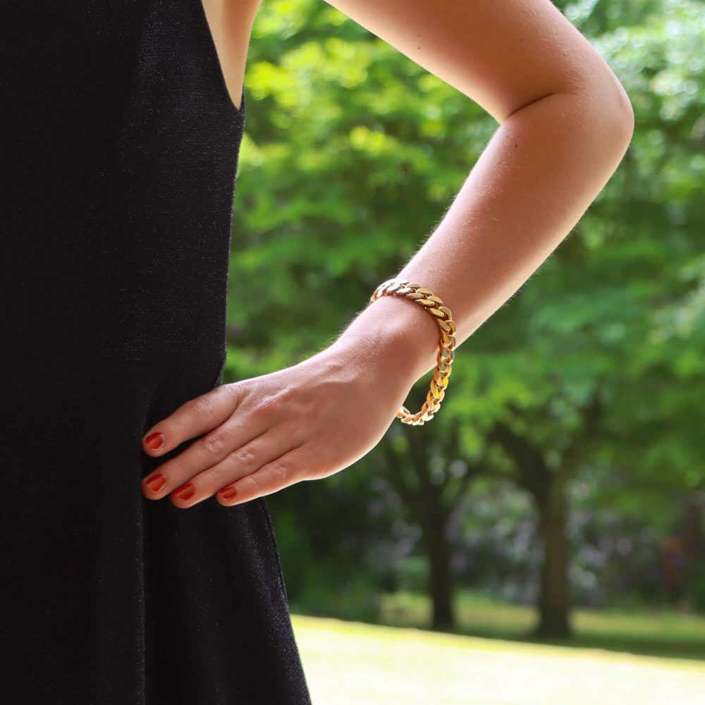 Vintage 18ct Yellow Gold Flat Curb Link Chain Bracelet