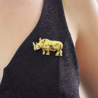 Vintage 18ct Yellow Gold Rhino Brooch with Diamond Eye