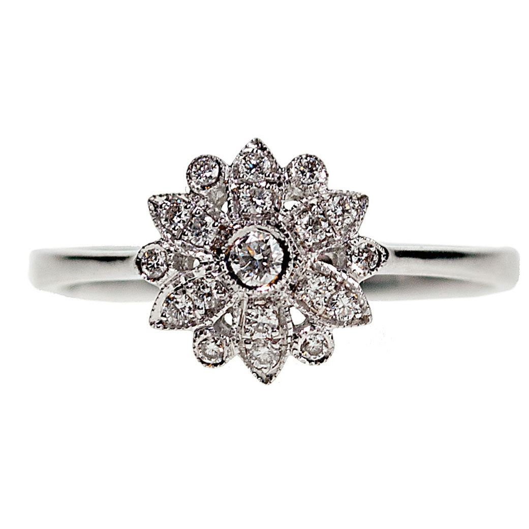 Diamond 18ct White Gold Flower Cluster Engagement Ring