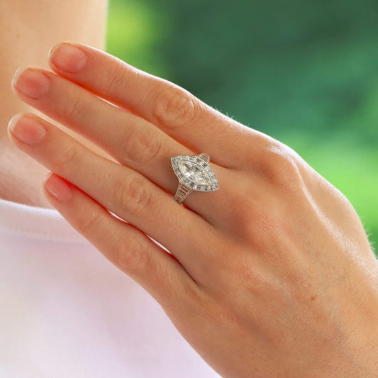 1.20ct Marquise Cut Diamond Art Deco Inspired Halo Ring