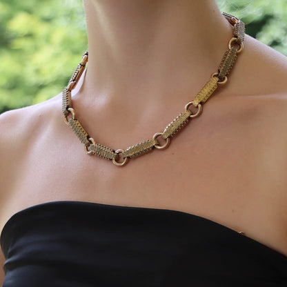 Vintage 1940s Etruscan Style Chunky Link Gold Necklace