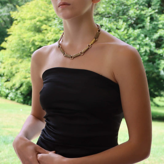 Vintage 1940s Etruscan Style Chunky Link Gold Necklace