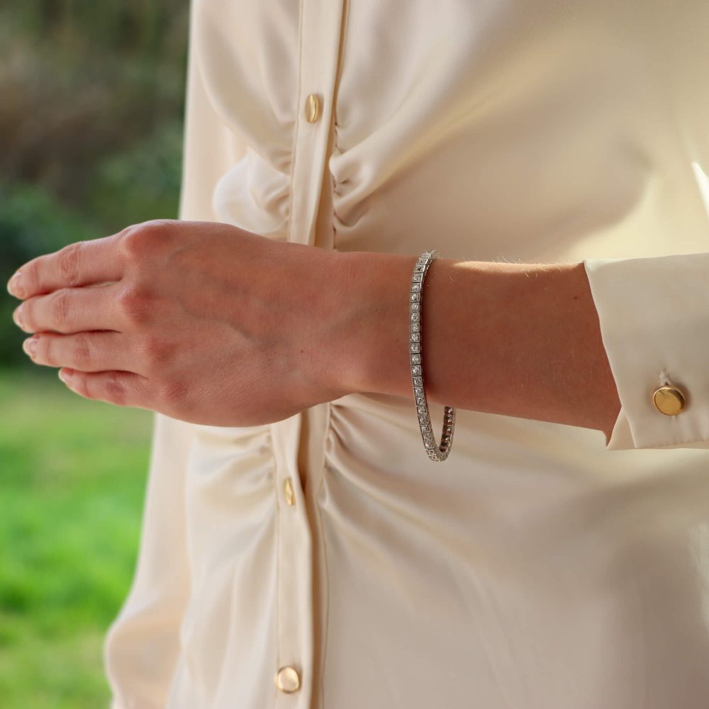 3.04ct Old Cut Diamond Line Tennis Bracelet in Platinum