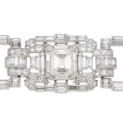 A mixed cut diamond bracelet in platinum, on a white background