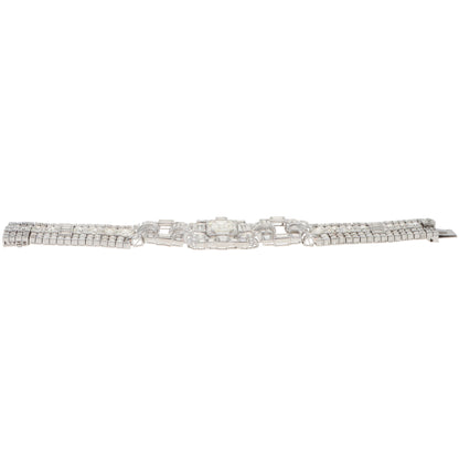 A mixed cut diamond bracelet in platinum, on a white background