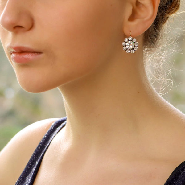 Victorian Inspired Convertible Cluster Drop Diamond Earrings