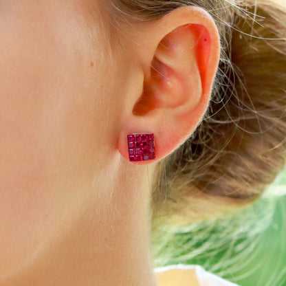 Ruby Square Earrings in 18ct White Gold