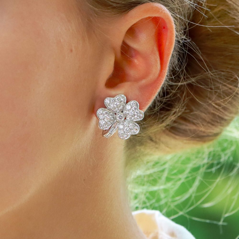 7.36ct Diamond Studded Four Leaf Clover Earrings