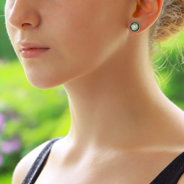 Art Deco Style Emerald and Diamond Earstuds