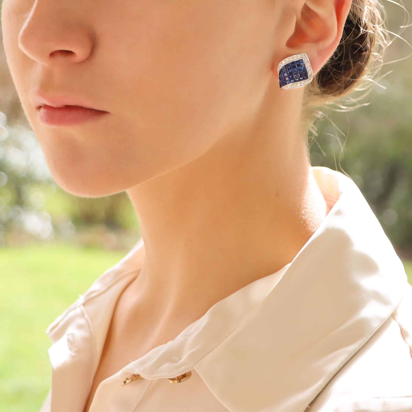 8.05ct Sapphire and Diamond Contemporary Leaf Earrings