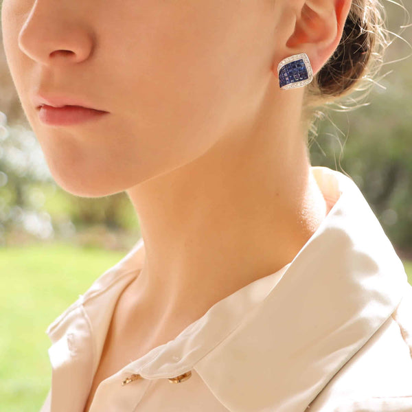 8.05ct Sapphire and Diamond Contemporary Leaf Earrings