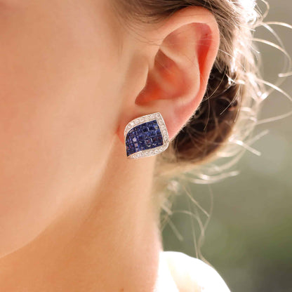8.05ct Sapphire and Diamond Contemporary Leaf Earrings