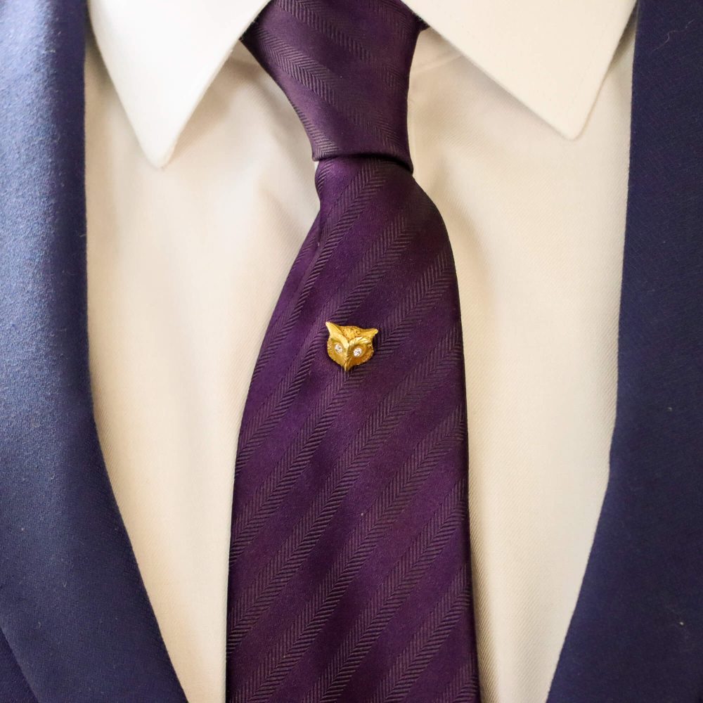 Owl Gold Tie Stick Pin with Diamond Eyes